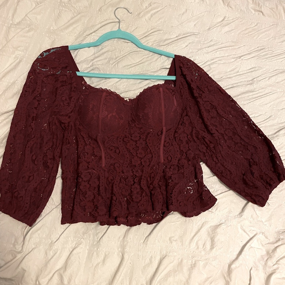 Mesh with bra cups large maroon